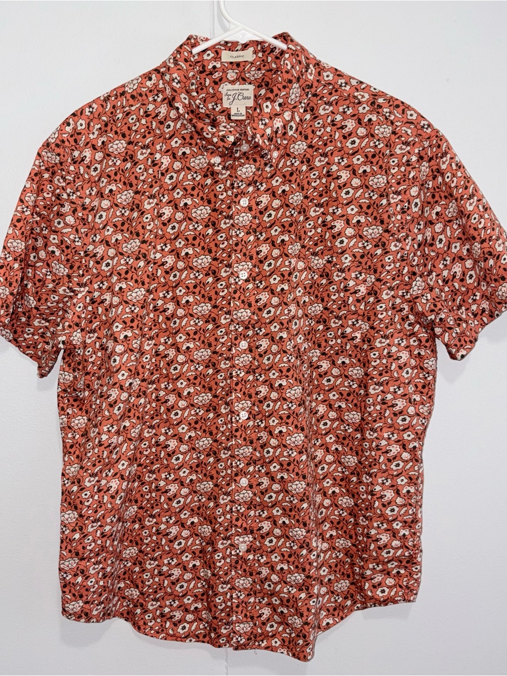 J.Crew Classic Men’s L Orange Floral 100% Cotton Short Sleeve Button Down Shirt